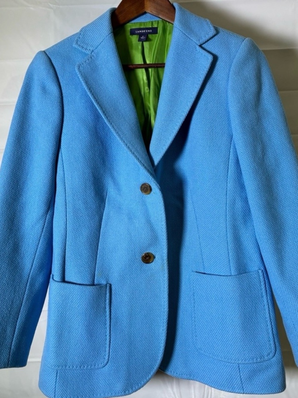 Lands' End Women's Bright Blue Blazer with Green Lining